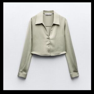 Zara Women's Crop Button-Down Blouse
